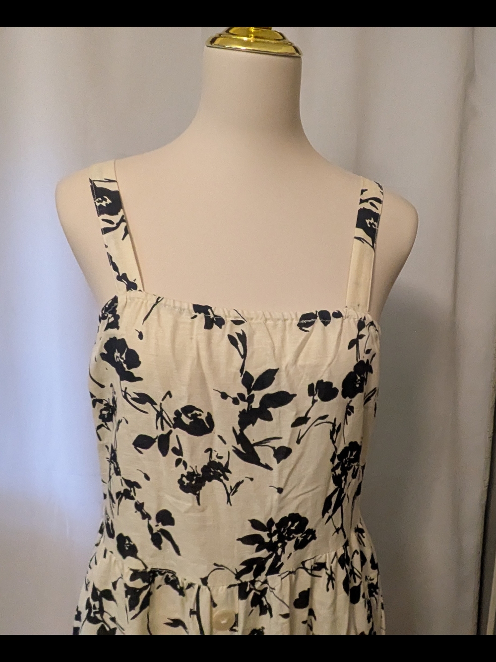 Cream and Black Floral Midi Dress with Ruffle Hem Cotton NWT - Picture 2 of 11